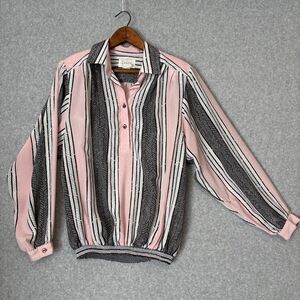 Vintage 80s Da-Rue Baby Pink White Gray Women's Blouse‎ Sz 16 Geometric Striped